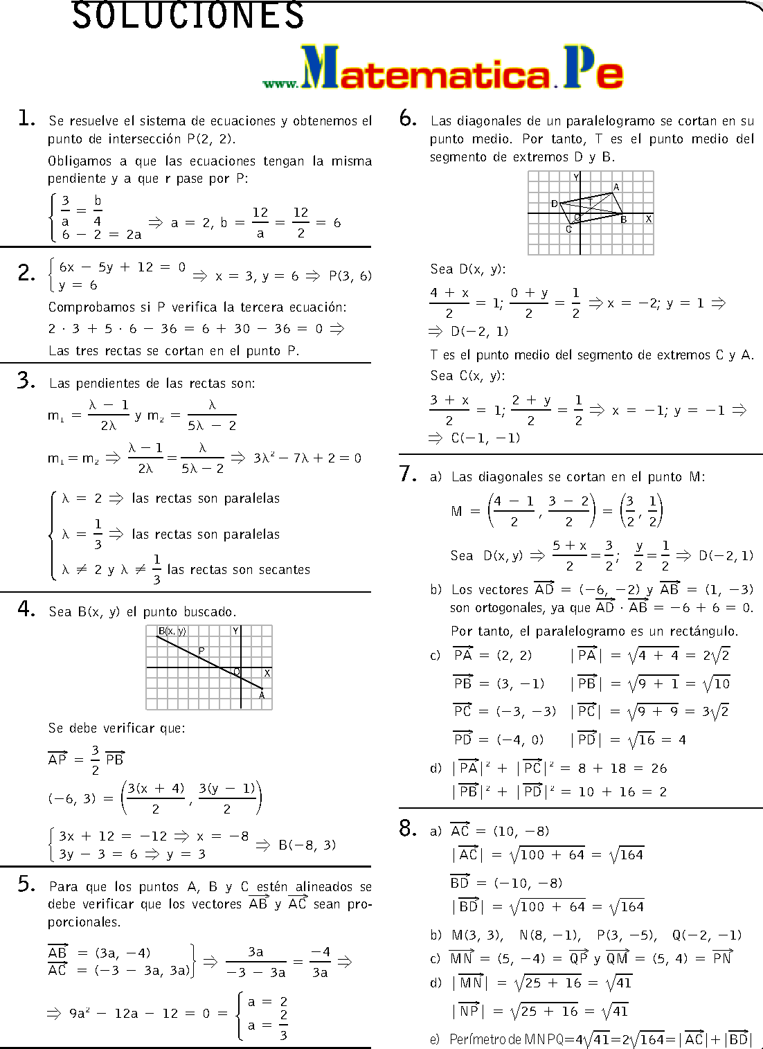 La Recta En El Plano Ejercicios Resueltos Matematicas 1 Bachillerato Pdf
