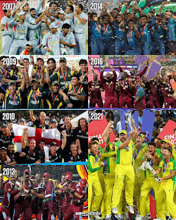 T20, Cricket, World Cup, Winners, champions, list, Runners-Up, 2007-2021