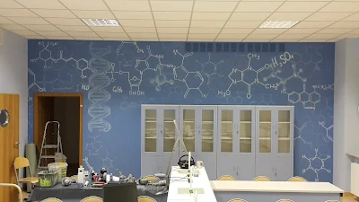 Mural w szkole, Graffit 3D wykonane na terenie szkoły, artystyczne malowanie ścian w szkole, aranżacja klas szkolnych, malarstwo ścienne.