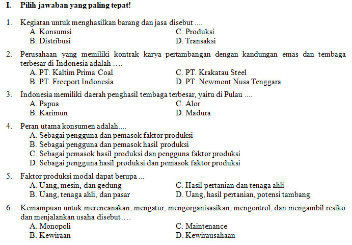 Contoh soal ips kelas 8 semester 1 dan kunci jawaban