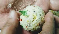 Making round shaped cheese balls between the palms for corn cheese balls recipe