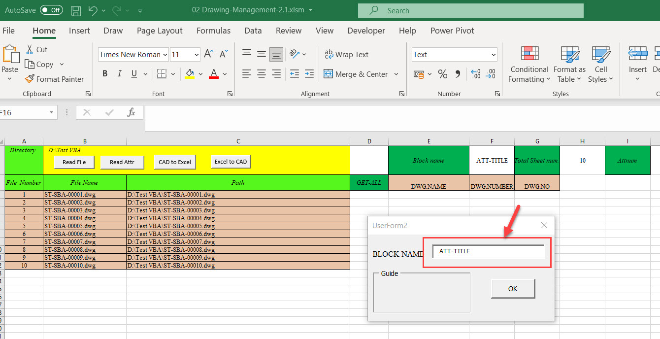 HiN AutoCAD ใช้ VBA ใน EXCEL เพื่อแก้ไข Block Attribute ในไฟล์ CAD