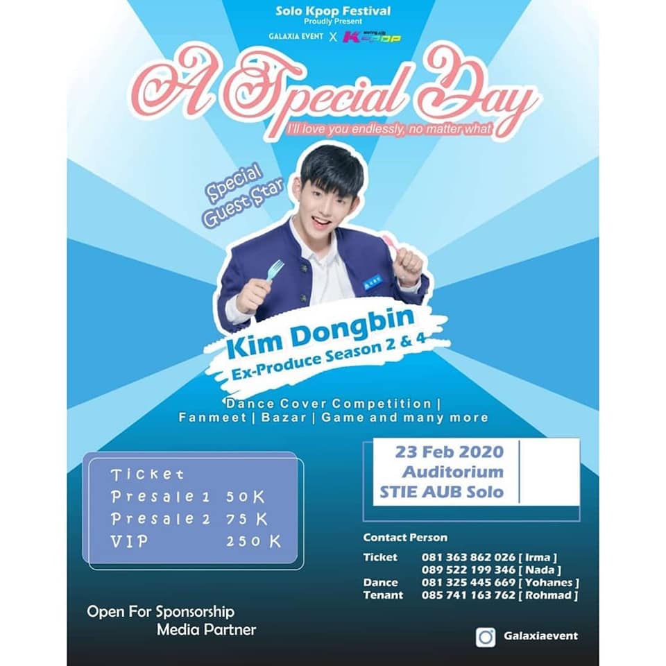 Info Tiket dan Jadwal Kim Dongbin PRODUCE X 101 di Solo Kpop Festival