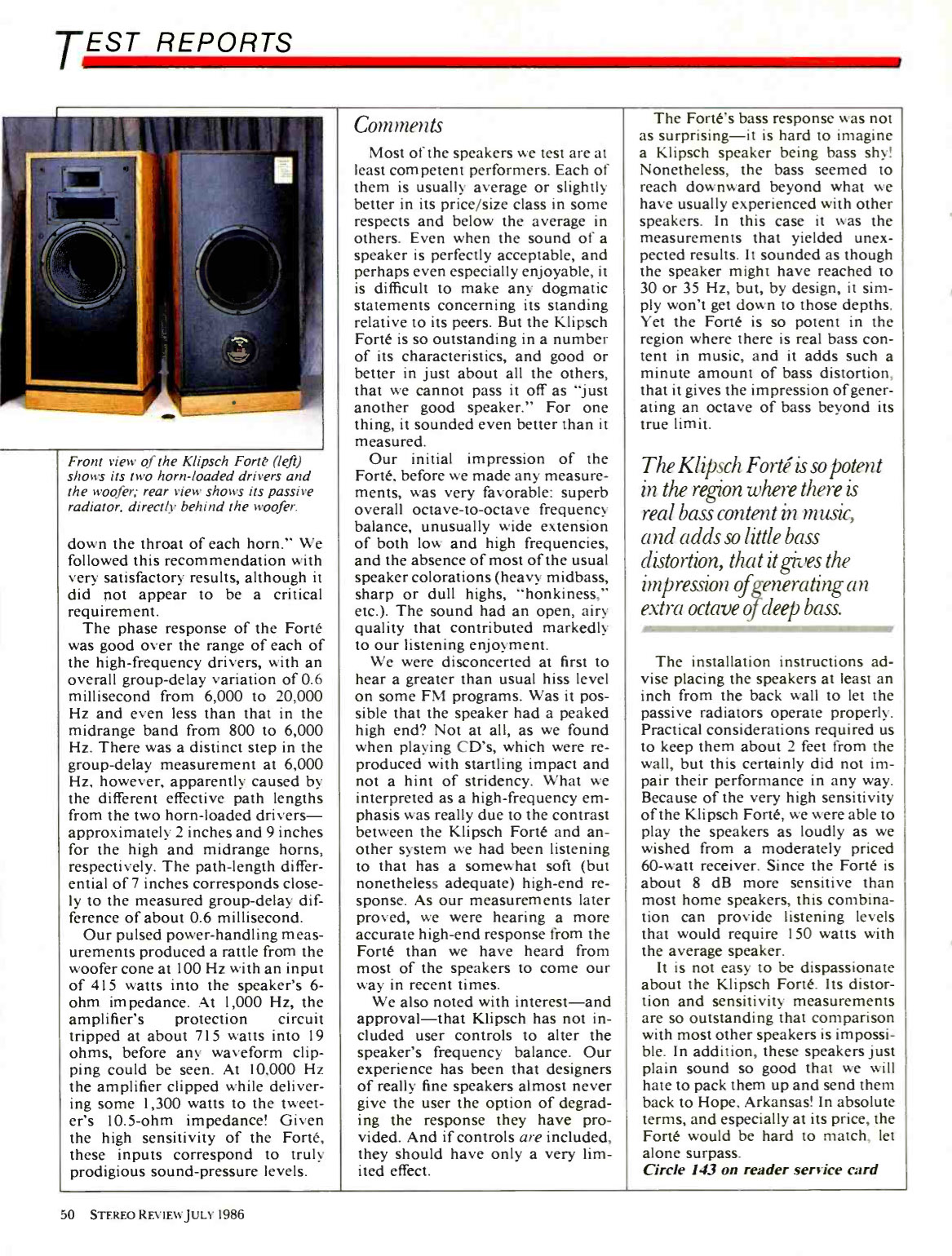 klipsch forte iii frequency response