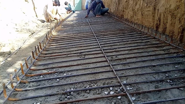 Reinforcement fabrication of retaining wall base slab