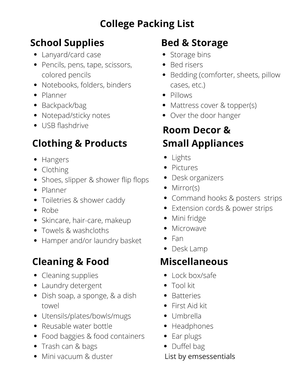 emsessentials What You Need to Bring to College / College Packing List
