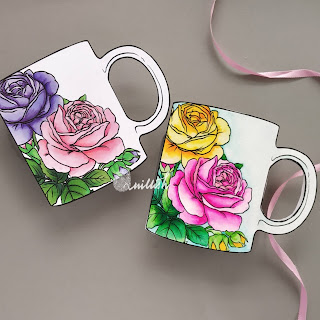 Shaped card, floral card, Coffee tea theme card, watercolored roses, STAMPlorations Digital stamps, Quillish