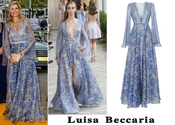 Queen Maxima wore Luisa Beccaria Organza Printed Wide Sleeves Dress