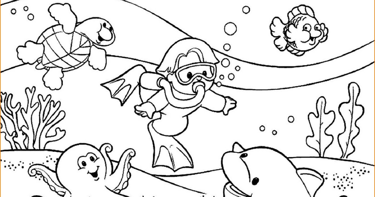 gambar pemandangan bawah laut untuk mewarnai badut