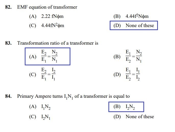 Electrician/ Lineman Question Paper and Answer Key Rank Files