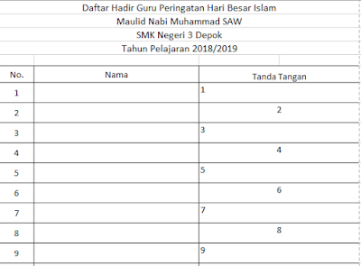 Download dokumen(.xlsx) atau Ms.Excel "Daftar Hadir Guru" selengkapnya