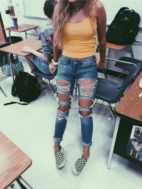 cute girls ripped jeans