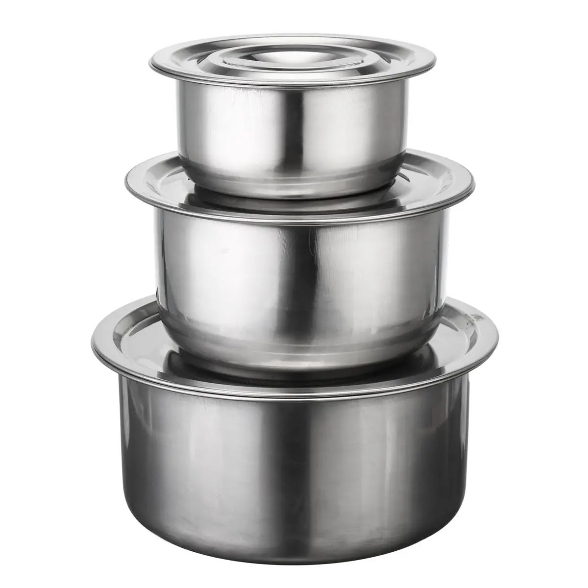 3 PCS Stainless Steel Stock Pots Set with Lids Cooking Kitchenware Pot