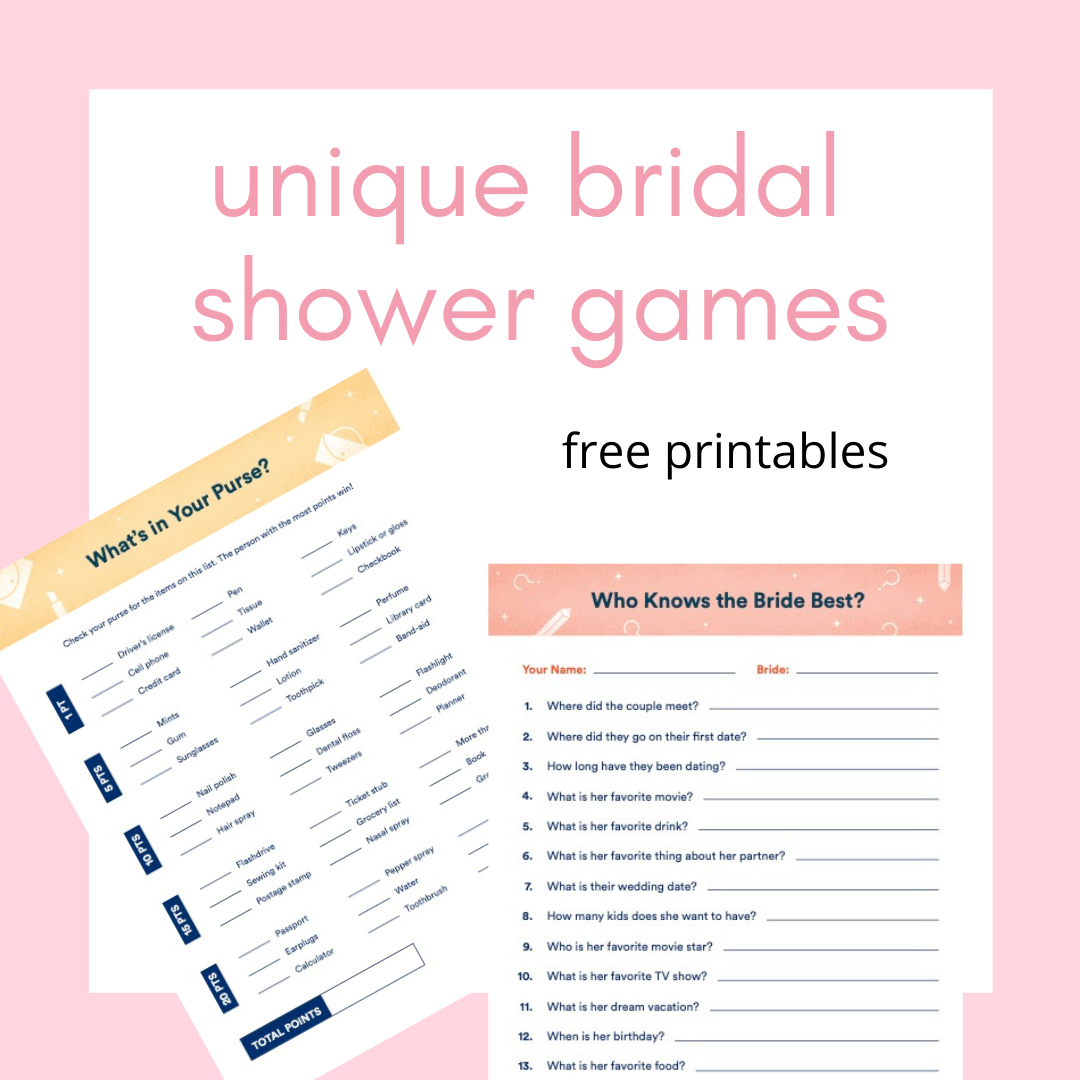 Unique bridal shower games free printables Keeping it Real