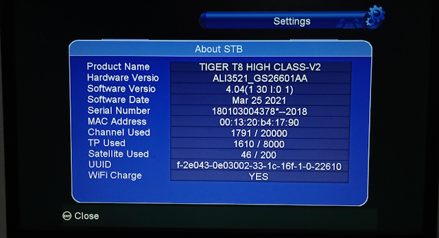 TIGER T8 HIGH CLASS V2 HD RECEIVER NEW SOFTWARE V4.04 25 MARCH 2021
