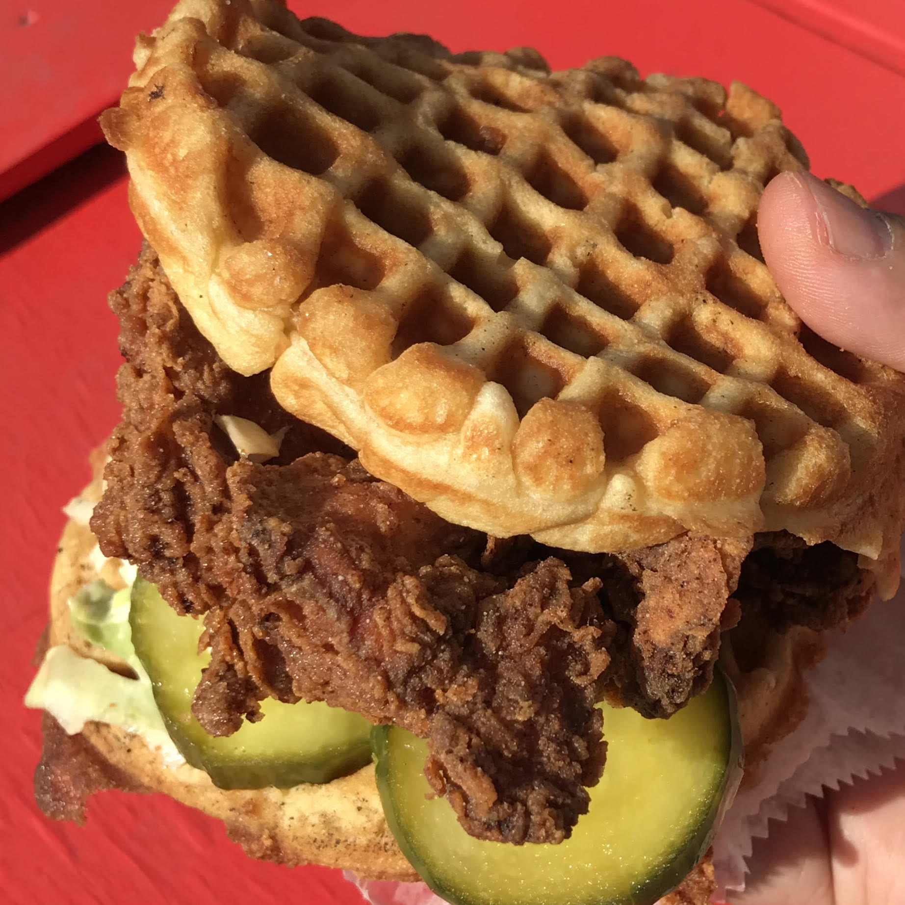 H A R L E M + B E S P O K E CHICKEN & WAFFLE SANDWICH AT HARLEM BURGER CO.
