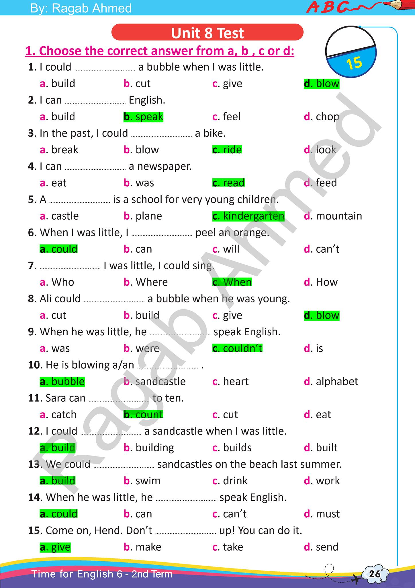 لغة انجليزية l  مراجعة شهر إبريل للصف السادس الابتدائي بالإجابة النموذجية 8