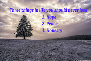 Three things in life you should never lose 1. Hope 2. Peace 3. Honesty nice words, nice sms
