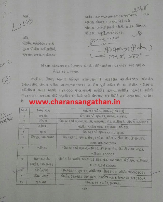 POLICE CONSTABLE BHARTI PHYSICAL TEST CENTER LIST JAHER