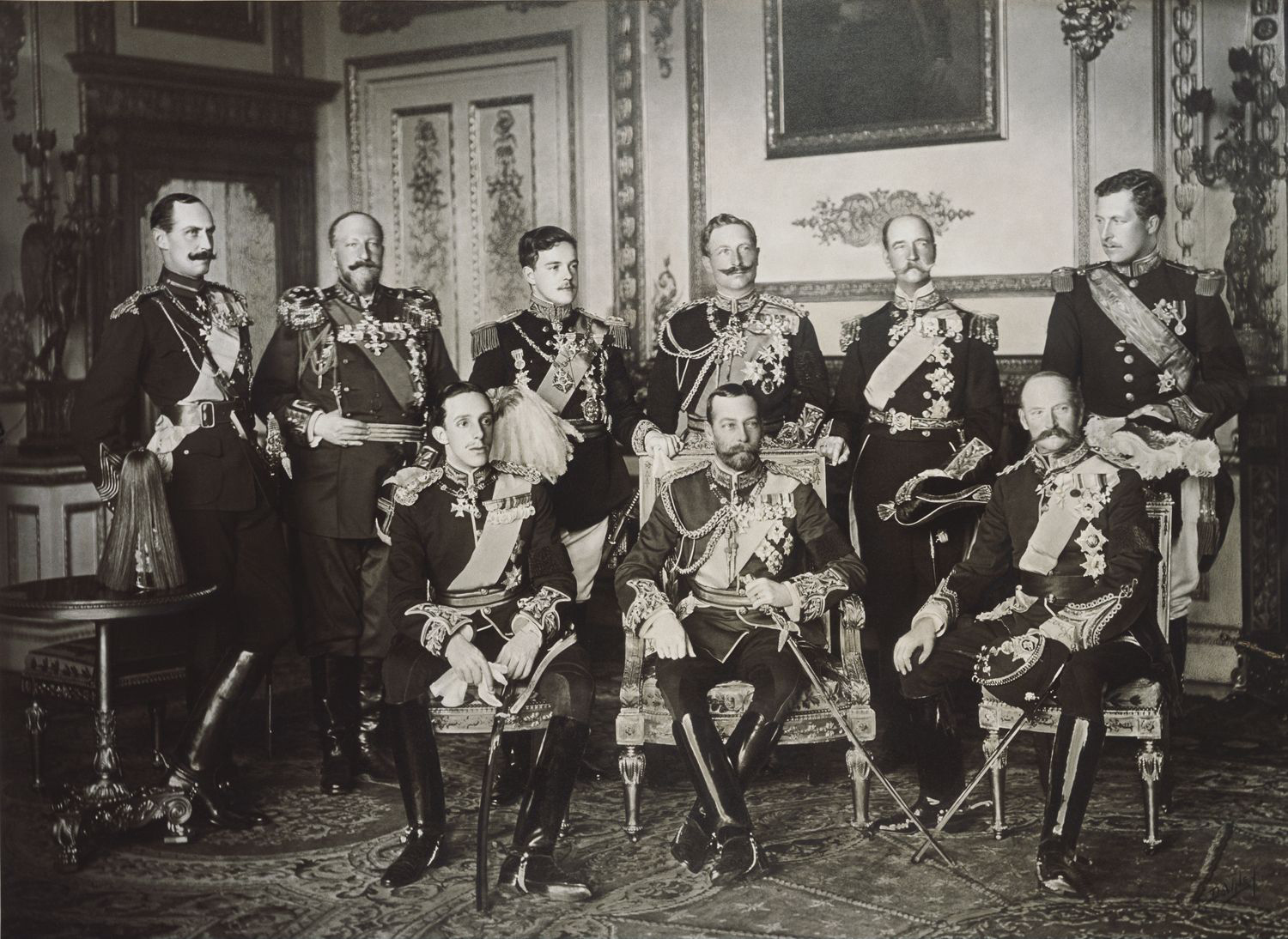 The Nine Sovereigns at Windsor for the funeral of King Edward VII, photographed on 20 May 1910. 