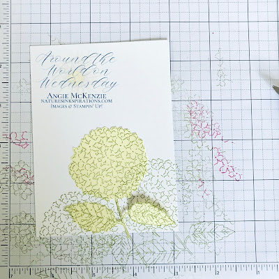 Masking Technique by Angie McKenzie for Around the World on Wednesday Blog Hop; Click READ or VISIT to go to my blog for details! Featuring the Hydrangea Haven Photopolymer Stamp Set found in the 2021-2022 Annual Catalog by Stampin' Up!®; #caseateammember #stamping #aroundtheworldonwednesdaybloghop #awowbloghop #hydrangeahaven #hydrangeas #pinkhydrangeas #naturesinkspirations #maskingtechnique #diycrafts #makingotherssmileonecreationatatime #cardtechniques #stampinup #handmadecards #stampinupcolorcoordination #simplestamping #fussycutting #papercrafts #vellumlayer