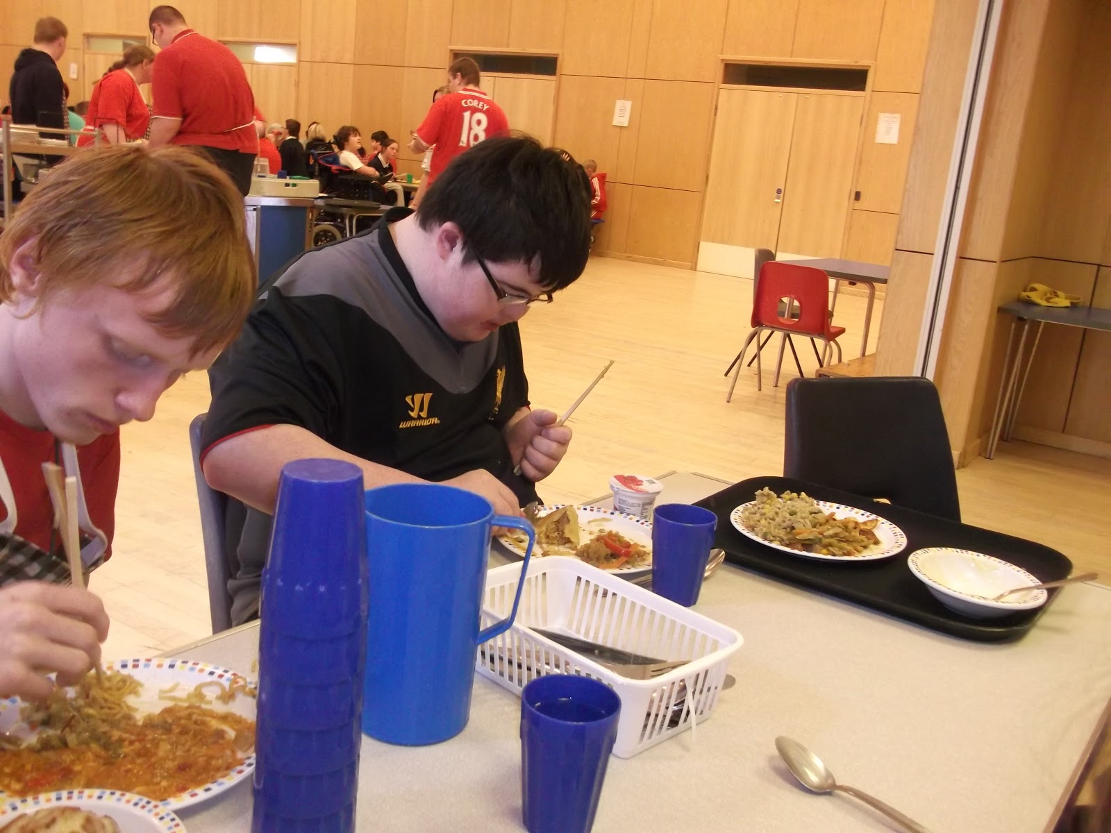 Portland Challenge Days Eating our school dinner with chopsticks