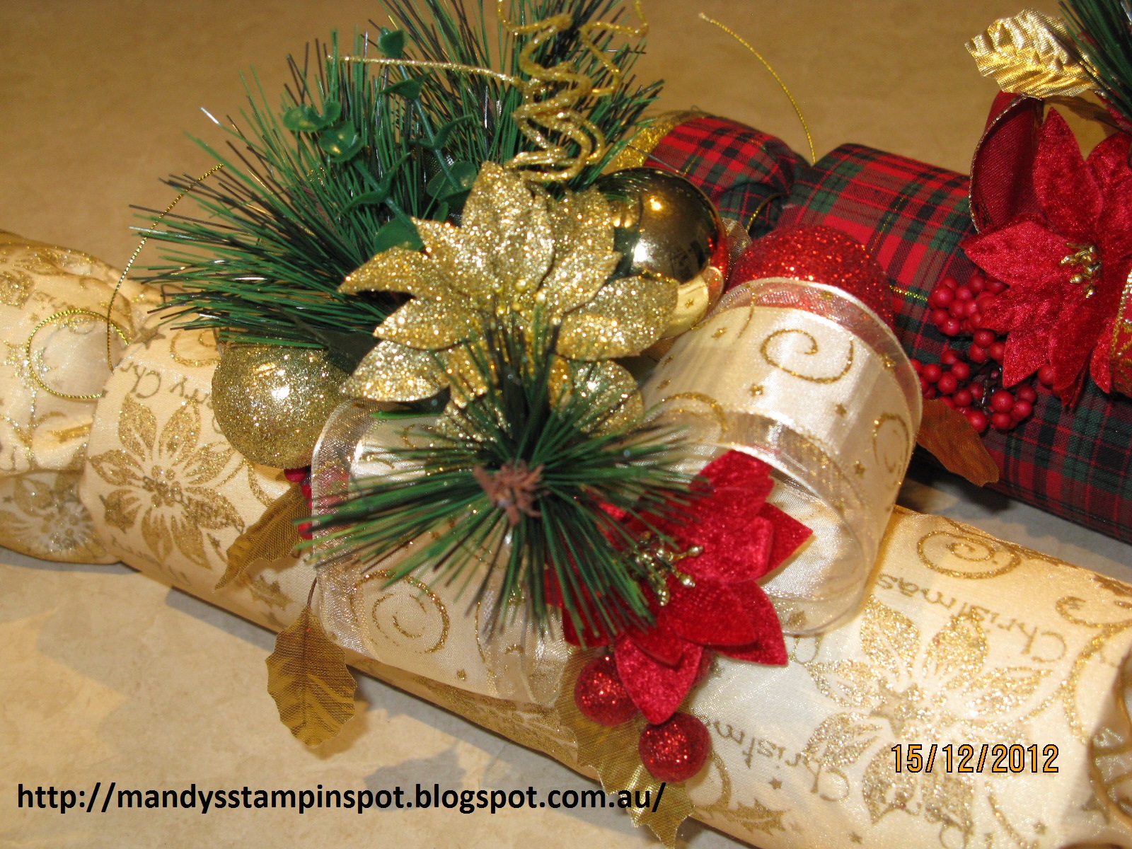 Mandy's Stampin Spot Handmade Christmas decoration Fabric Bon Bons