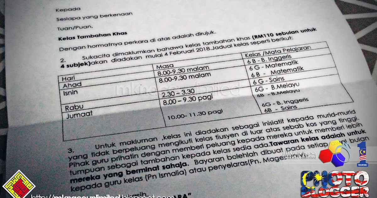 Kelas Tambahan Khas Tahun 6 Sk Taman Nusa Perintis 2018