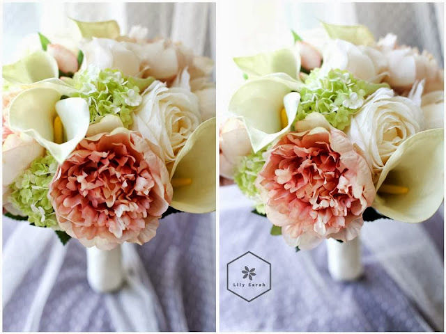 Peony, calla lily and rose silk flower bouquet by Lily Sarah