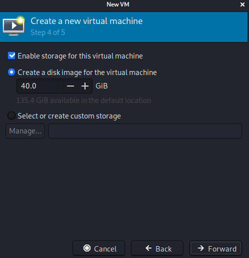 allocating disk space for virtual machine