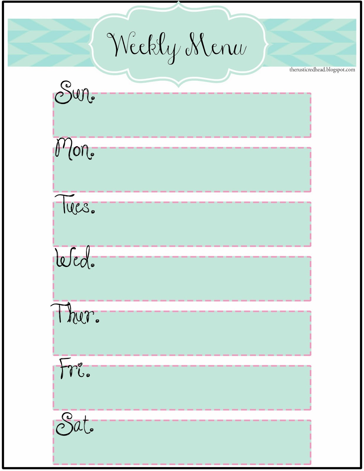 THE RUSTIC REDHEAD Grocery List Weekly Menu Printables