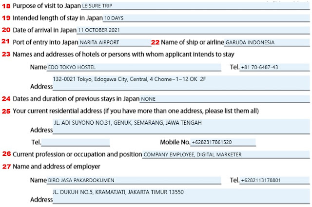 contoh formulir visa jepang