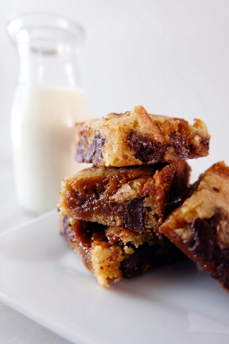 blondies stacked on a plate