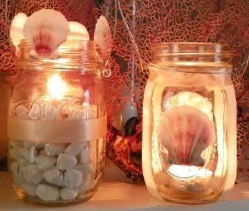 mason jar lanterns with shells