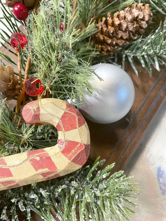 Holiday ornaments on a wreath