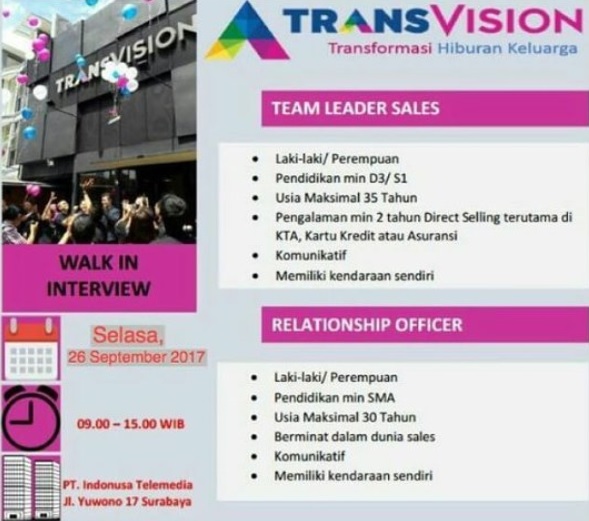 Lowongan Kerja Indonesia Lowongan Kerja Transvision