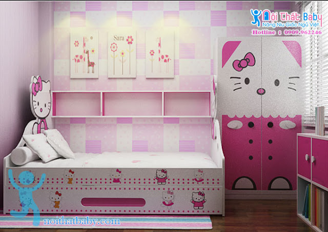 tủ áo hello kitty 1m11,  giường ngủ kitty