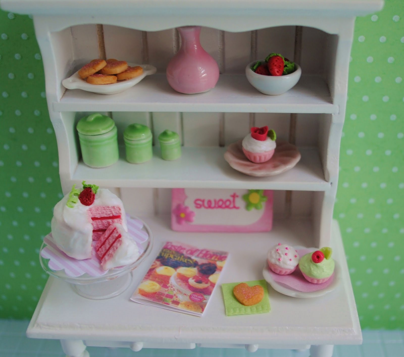 Little Things By Anna {Miniature Kitchen Hutch Filled With Pink And