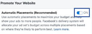 facebook automatic placement is switch to on