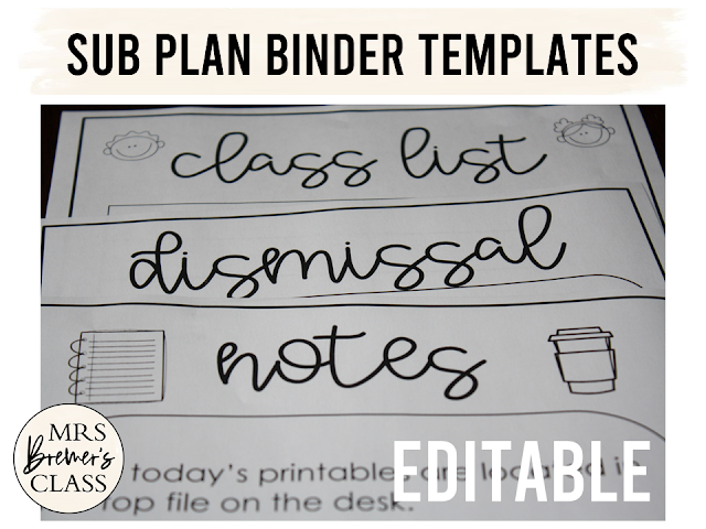 Editable sub plans binder templates! This pack includes 24 editable templates to use when you are away and need a sub. Lots of pages are included, to ensure that your sub is fully informed about school procedures, your classroom, emergency situations, and what to cover while you are away. #subplans #subbinder #bindertemplates #teaching #teacherhelpers #teachingideas #backtoschool #classroom
