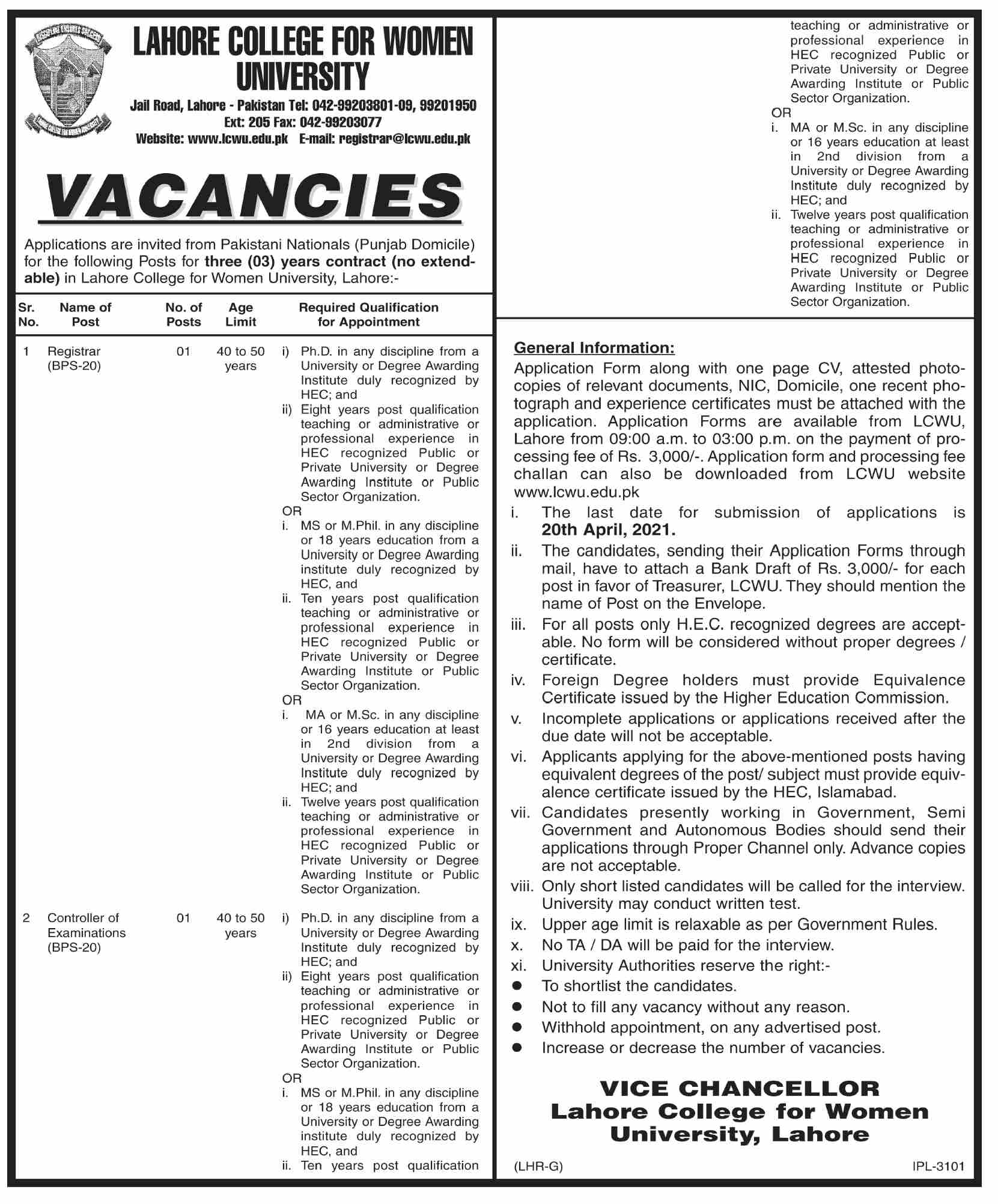 Lahore College For Women University (LCWU) Jobs 2021 in Pakistan Lahore College For Women University (LCWU) Jobs 2021 in Pakistan