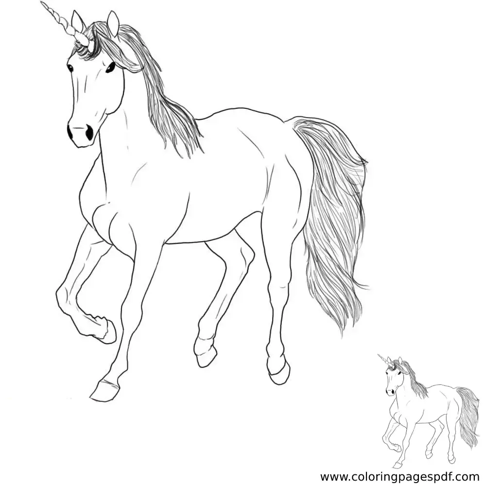 Coloring Page Of An Old Unicorn Walking