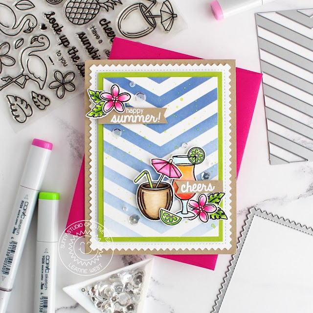 Sunny Studio Stamps: Tropical Paradise Summer Drink Card by Leanne West featuring Frilly Frames Chevron Dies Sunny Studio Stamps: Tropical Paradise Summer Drink Card by Leanne West featuring Frilly Frames Chevron Dies