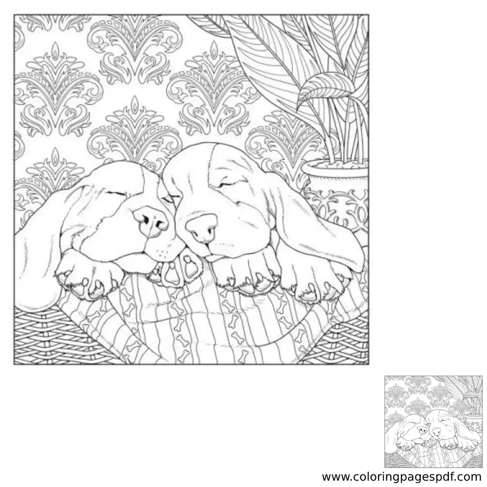 Coloring Page Of Two Dogs Sleeping