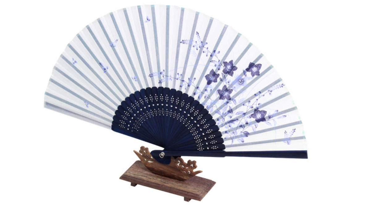 Folding Fan Traditional Korean Style Silk Folding Hand Fan Blue/Black