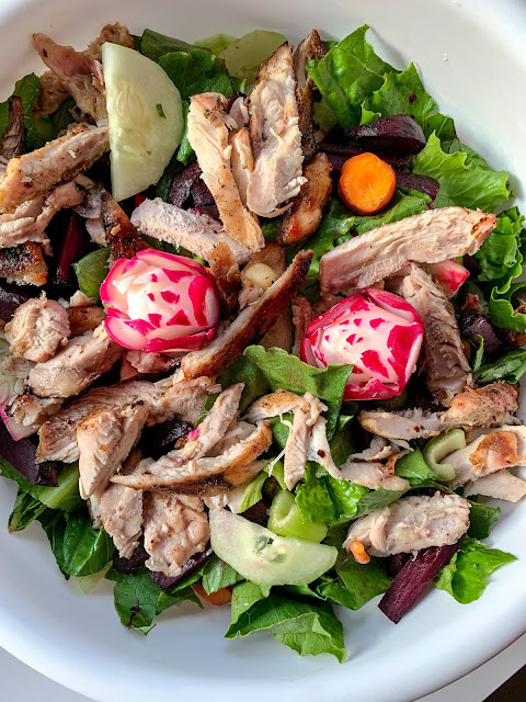 Chicken salad with beets, radishes and the like