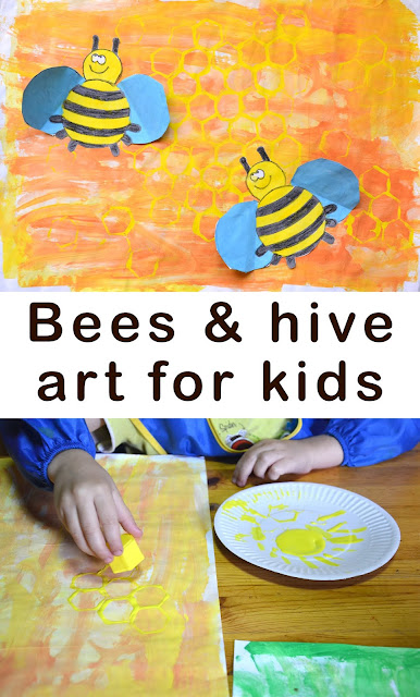 Bees and a beehive art for kids. Пчелы и улей.  Рисуем с детьми. Аппликация