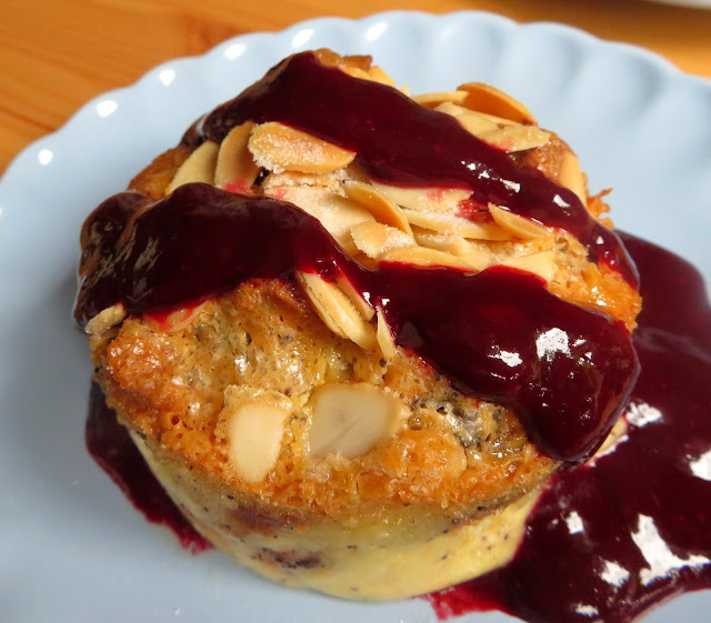 Sweet Almond Bread Pudding with Blackberry Sauce