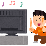 テレビでコンサートを見る人のイラスト（ペンライト）