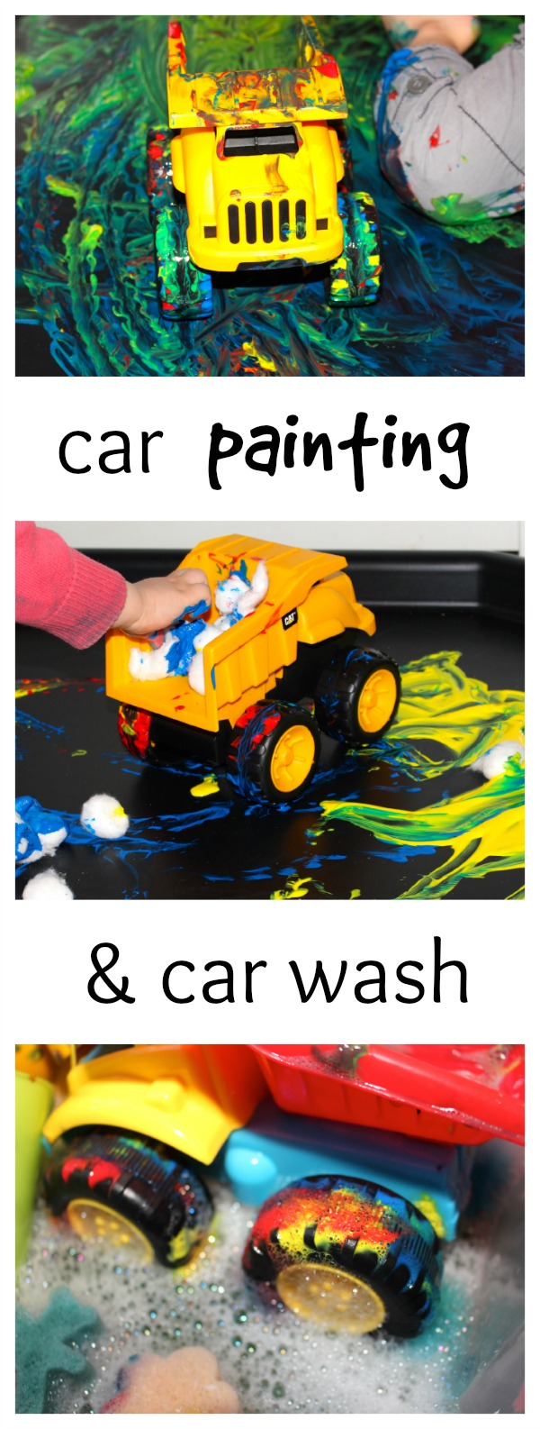 Painting with toy cars- process art for toddlers and preschoolers